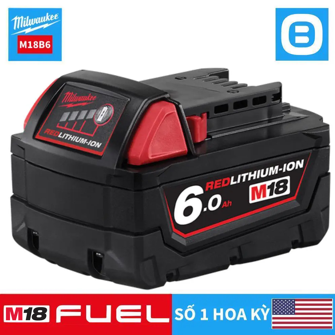 Milwaukee, Pin M18™ REDLITHIUM™-ION, 18V, 4Ah 5Ah 6Ah, Màu đỏ đen