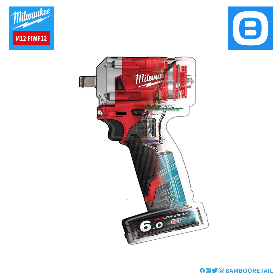 Milwaukee M12 FIWF12, Máy siết bu lông, 12V, 339 Nm, 1/2 inch, M16, Màu đỏ đen, 18312019