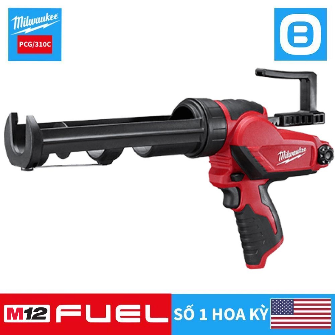 Milwaukee M12 PCG/310C, Máy bơm keo, 12V, Màu đỏ đen, 18081036