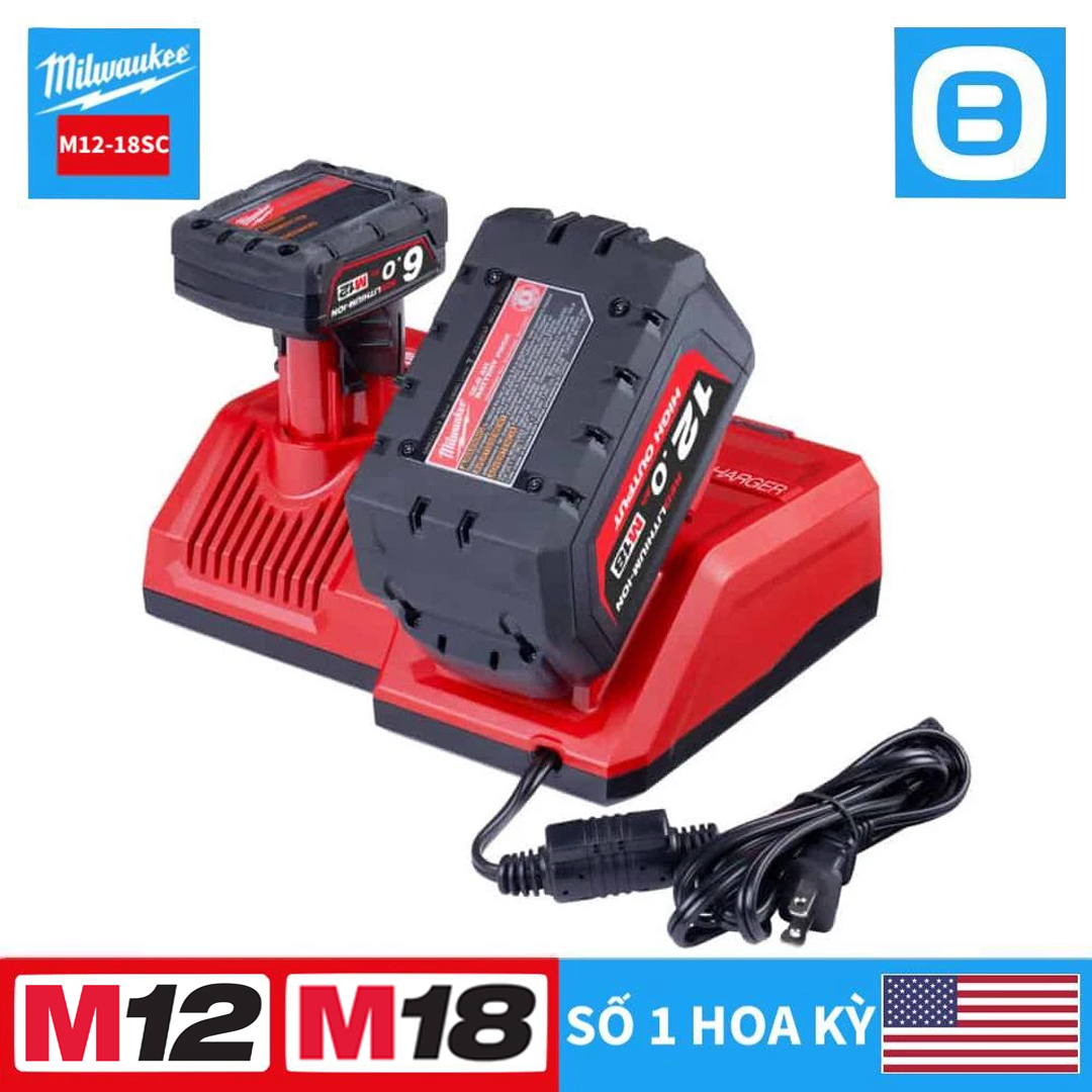 Milwaukee M12-18SC, Bộ Sạc nhanh 12V-18V, Màu đỏ đen, 1998212
