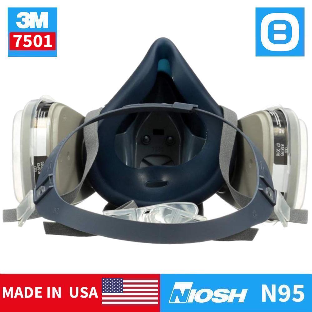3M Combo mặt nạ phòng độc nửa mặt 7501+Phin lọc than hoạt tính 6001+Tấm lọc 5N11+Nắp giữ 501, NIOSH N95, Lọc 95% virus+hơi hữu cơ