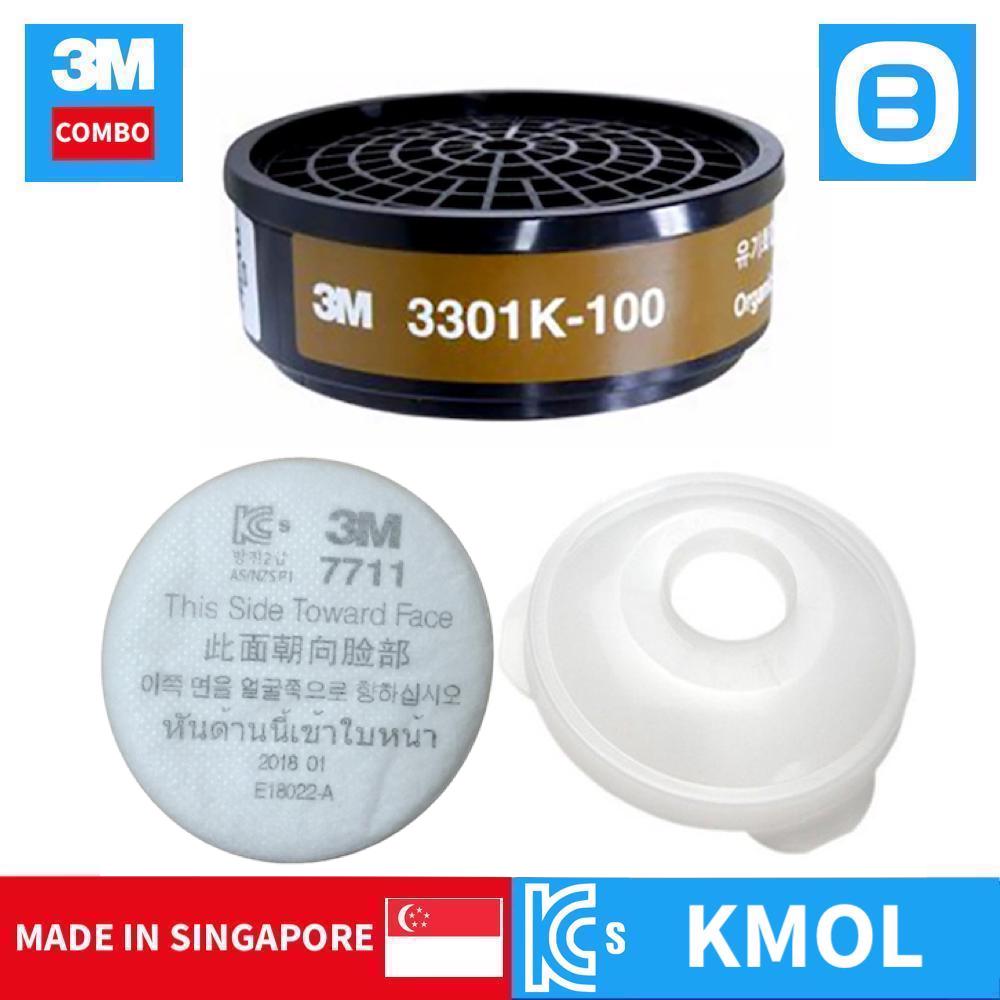 3M Combo mặt nạ phòng độc nửa mặt 3200 Size M, Phin lọc hơi hữu cơ 3301K-100, Tấm lọc 7711, Nắp giữ 774, Chuẩn KMOL-KOSHA, Lọc bụi virus hơi hữu cơ