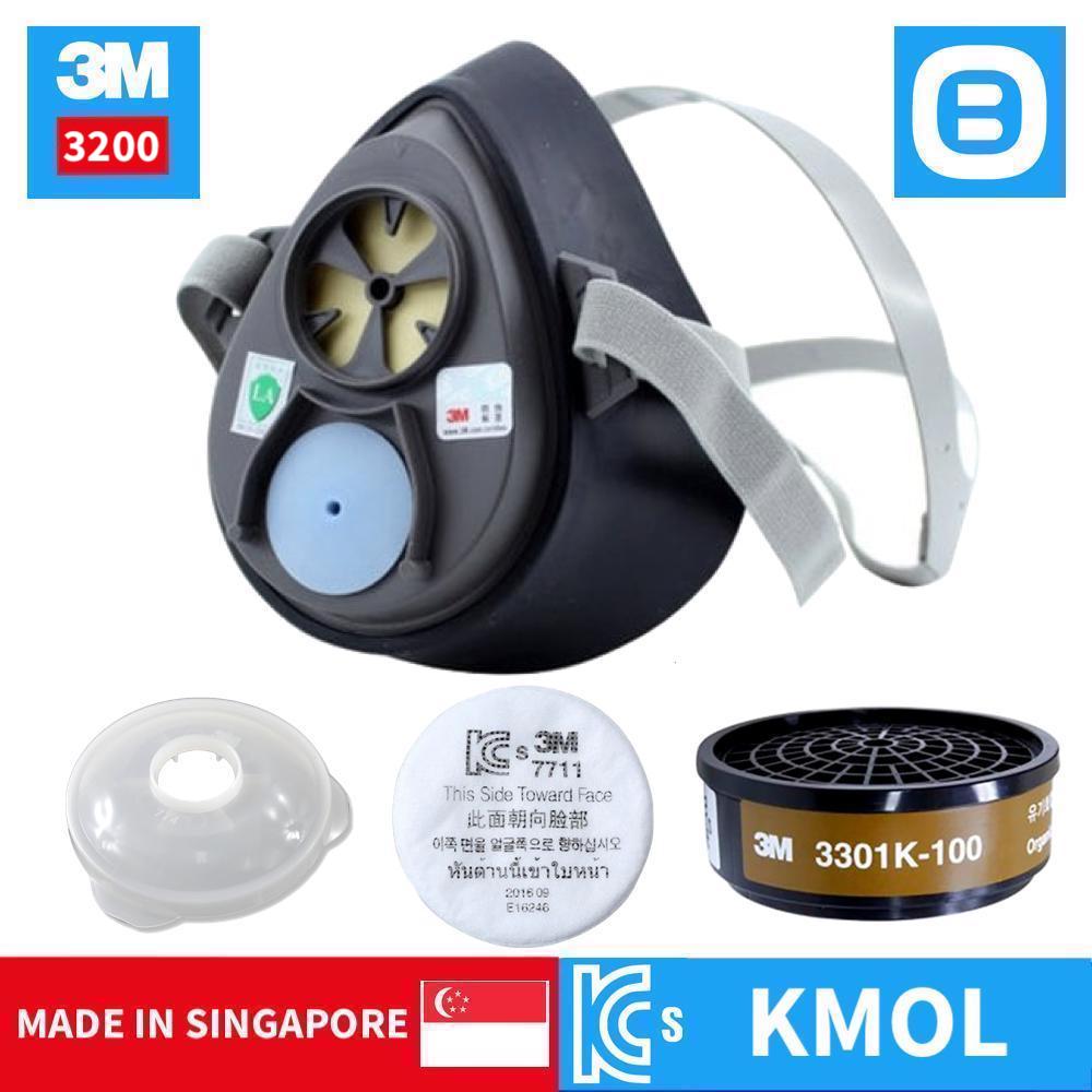 3M Combo mặt nạ phòng độc nửa mặt 3200 Size M, Phin lọc hơi hữu cơ 3301K-100, Tấm lọc 7711, Nắp giữ 774, Chuẩn KMOL-KOSHA, Lọc bụi virus hơi hữu cơ