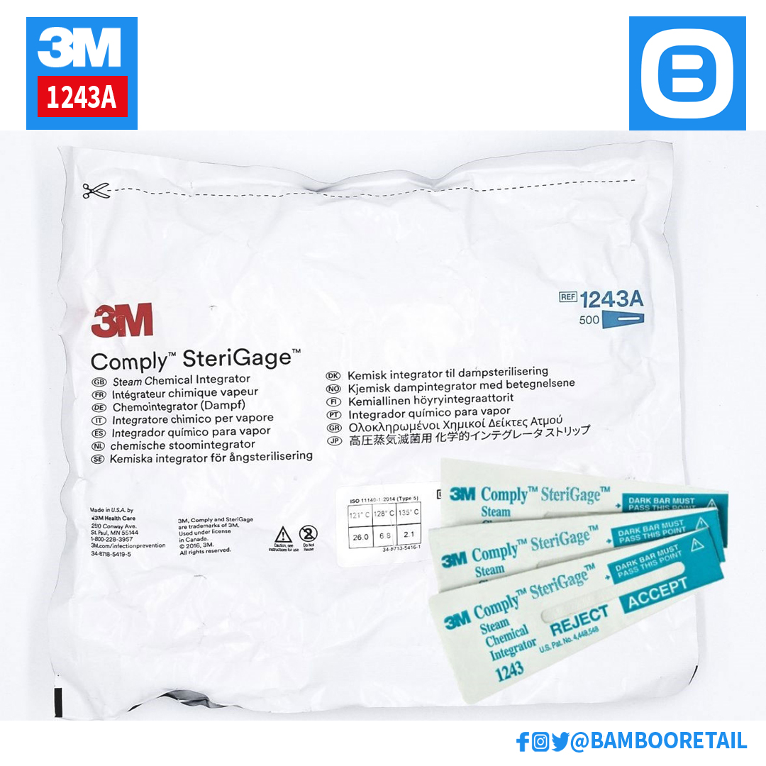 3M 1243A Attest Steam Chemical Integrator, Chỉ thị hóa học cho máy tiệt khuẩn bằng hơi nước, 2 inch, 7100190222