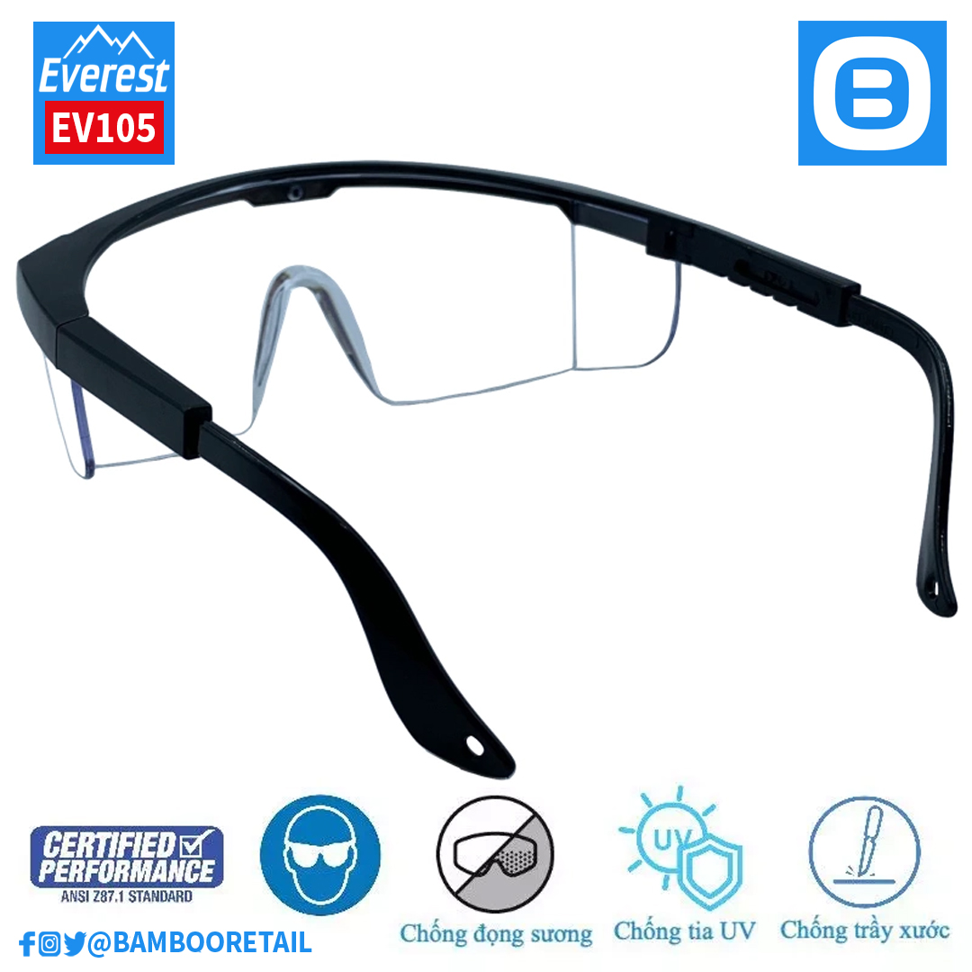 Everest EV105 Kính bảo hộ cao cấp chống bụi, chống tia UV, chống đọng sương, chống trầy xước bảo vệ mắt