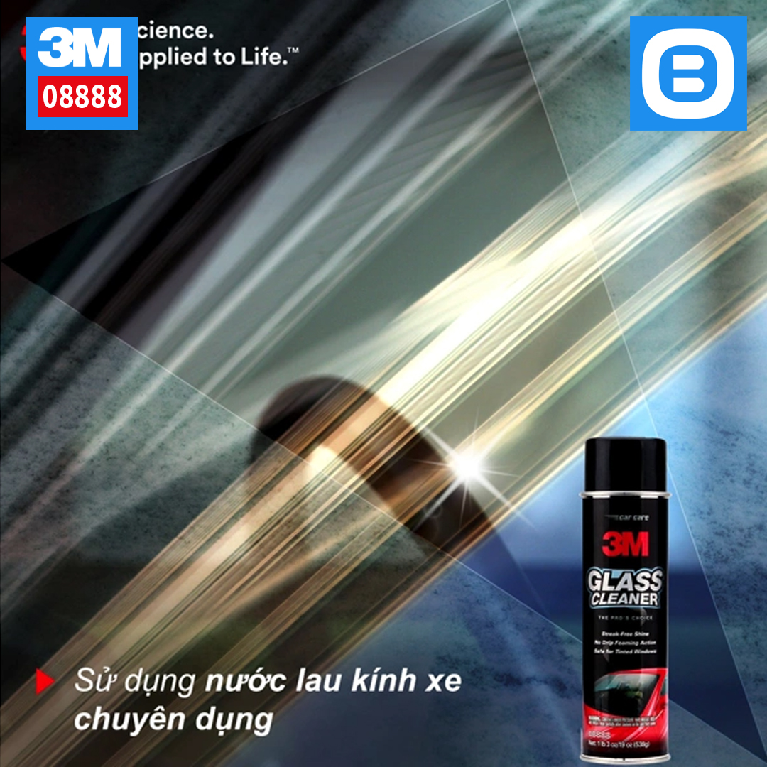 3M 08888 Glass Cleaner, Nước rửa kính và vệ sinh kính xe hơi, 538g
