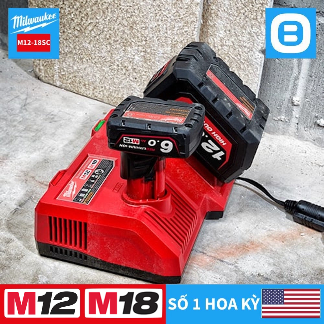 Milwaukee M12-18SC, Bộ Sạc nhanh 12V-18V, Màu đỏ đen, 1998212