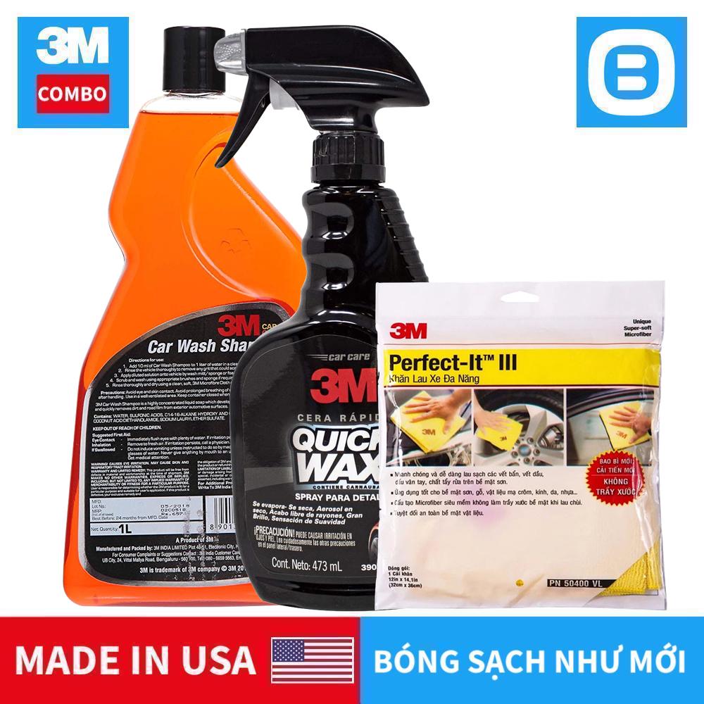 3M Combo bóng sơn, 1 Xà bông rửa xe 1lít, 1 Khăn 50400VL chống xước, 1 Bóng sơn 39034 473ml, Bóng sạch như mới