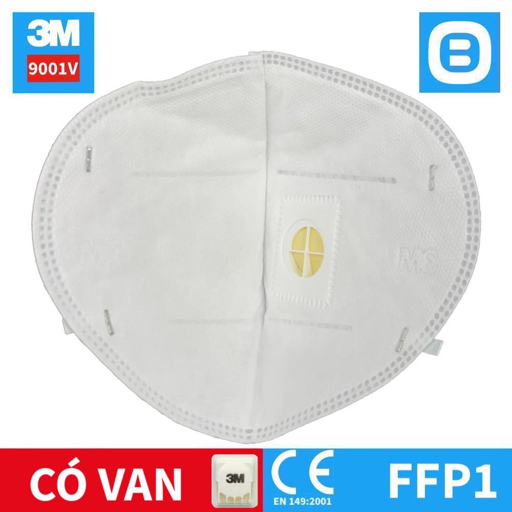3M 9001V, Khẩu trang bảo vệ hô hấp, Dây đeo qua tai, Có van, P1, Màu trắng, XH003838204