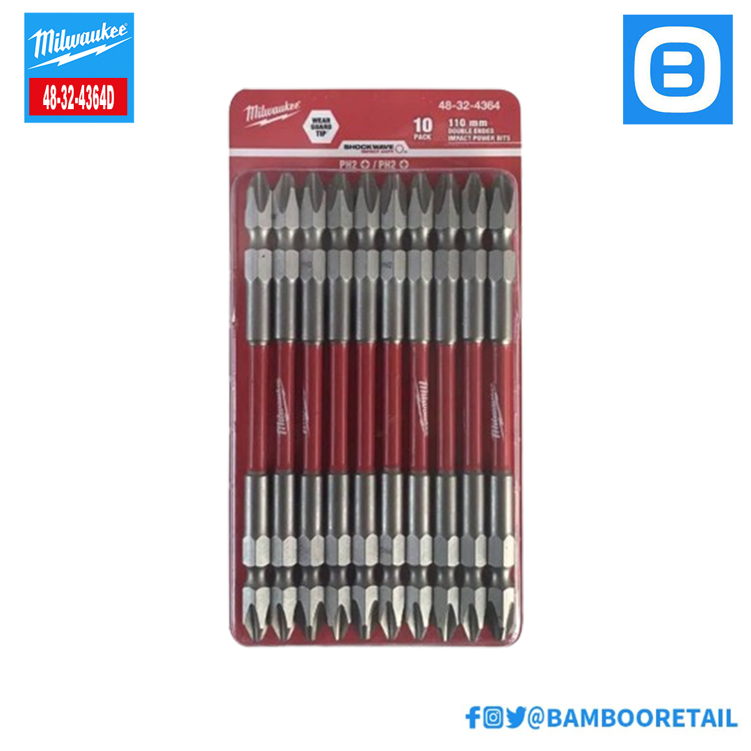 Milwaukee 48-32-4364D, Đầu vặn vít dài PH2-110mm, bộ 10 mũi, Màu đỏ đen