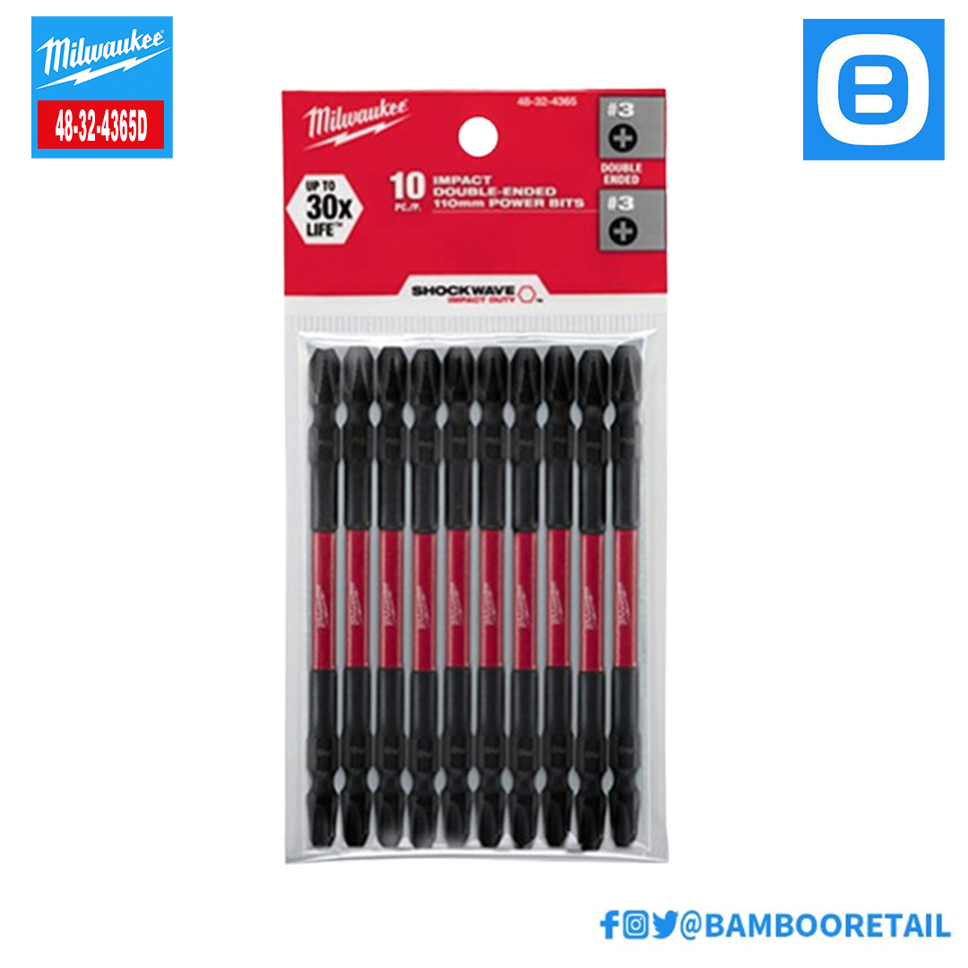 Milwaukee 48-32-4365D, Đầu vặn vít dài PH3-110mm, bộ 10 mũi, Màu đỏ đen