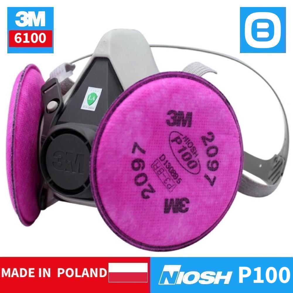 3M Combo mặt nạ phòng độc nửa mặt 6100+Phin lọc 2097, NIOSH P100, Lọc 100% virus+bụi mịn