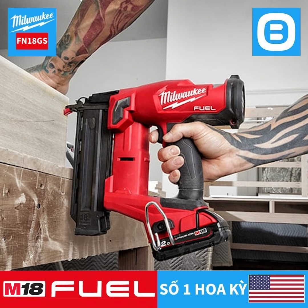 Milwaukee M18 FN18GS, Máy bắn đinh, 18V, Đướng kính đinh 1,02mm, Chiều dài đinh 54mm, Màu đỏ đen, 18341007