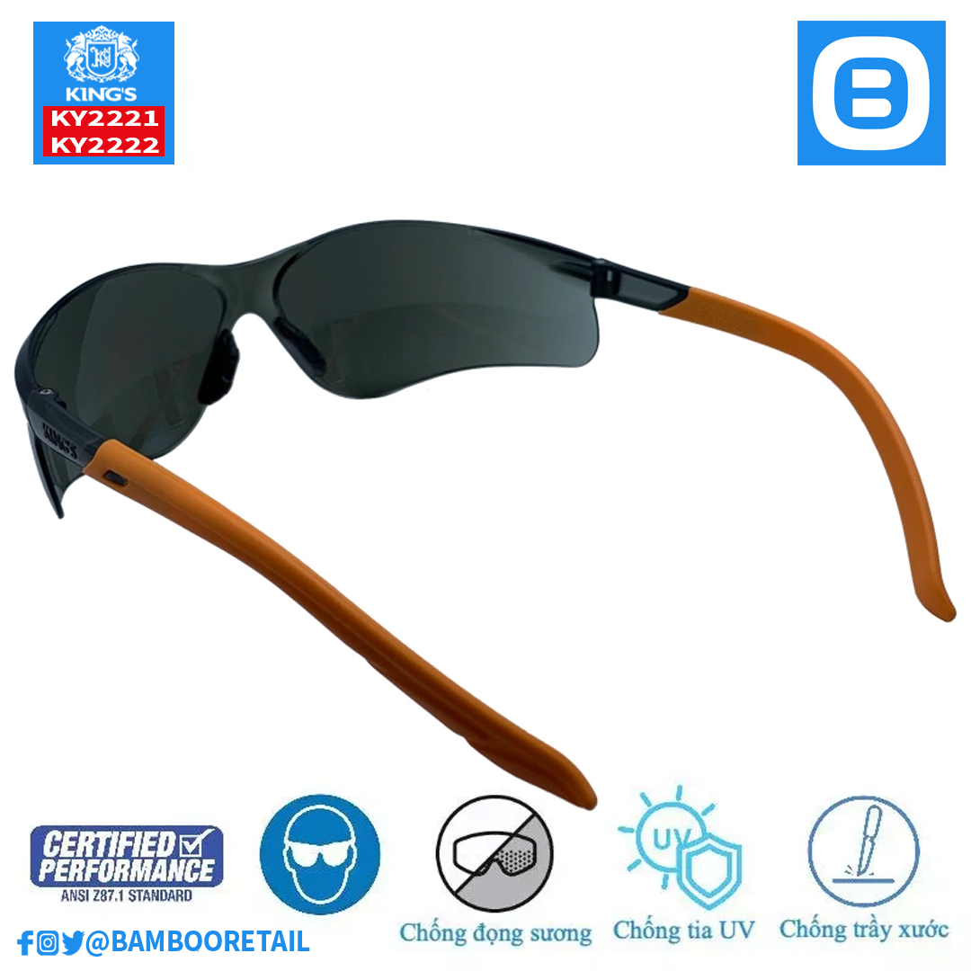 King's KY2221 KY222, Kính bảo hộ thời trang cao cấp chống bụi chống tia UV chống đọng sương bảo vệ mắt