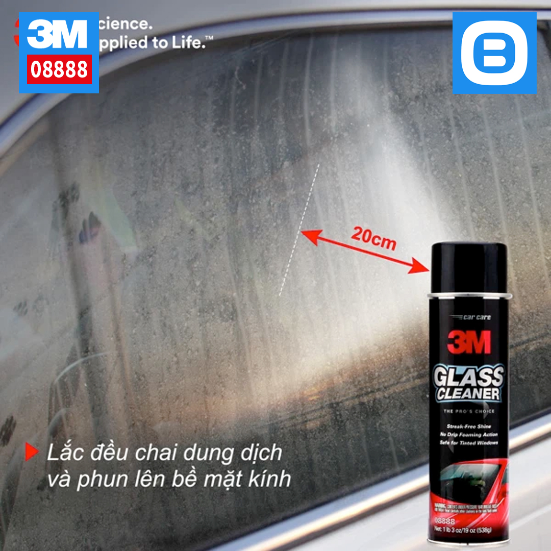 3M 08888 Glass Cleaner, Nước rửa kính và vệ sinh kính xe hơi, 538g