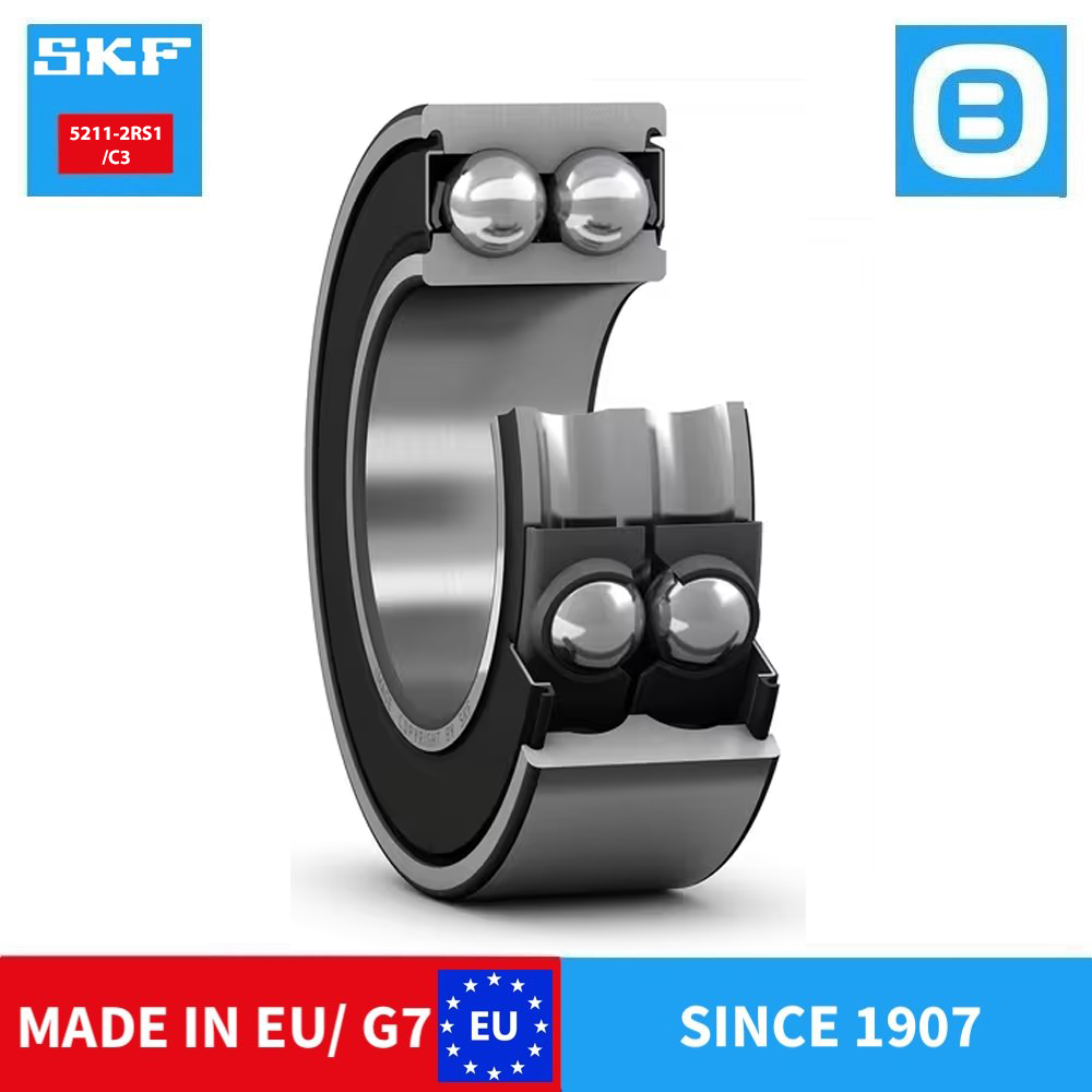 SKF 5211-2RS1/C3 Double row angular contact ball bearing, Vòng bi tiếp xúc góc hai dãy, d55xD100xB33.3 mm, Xuất xứ EU/G7