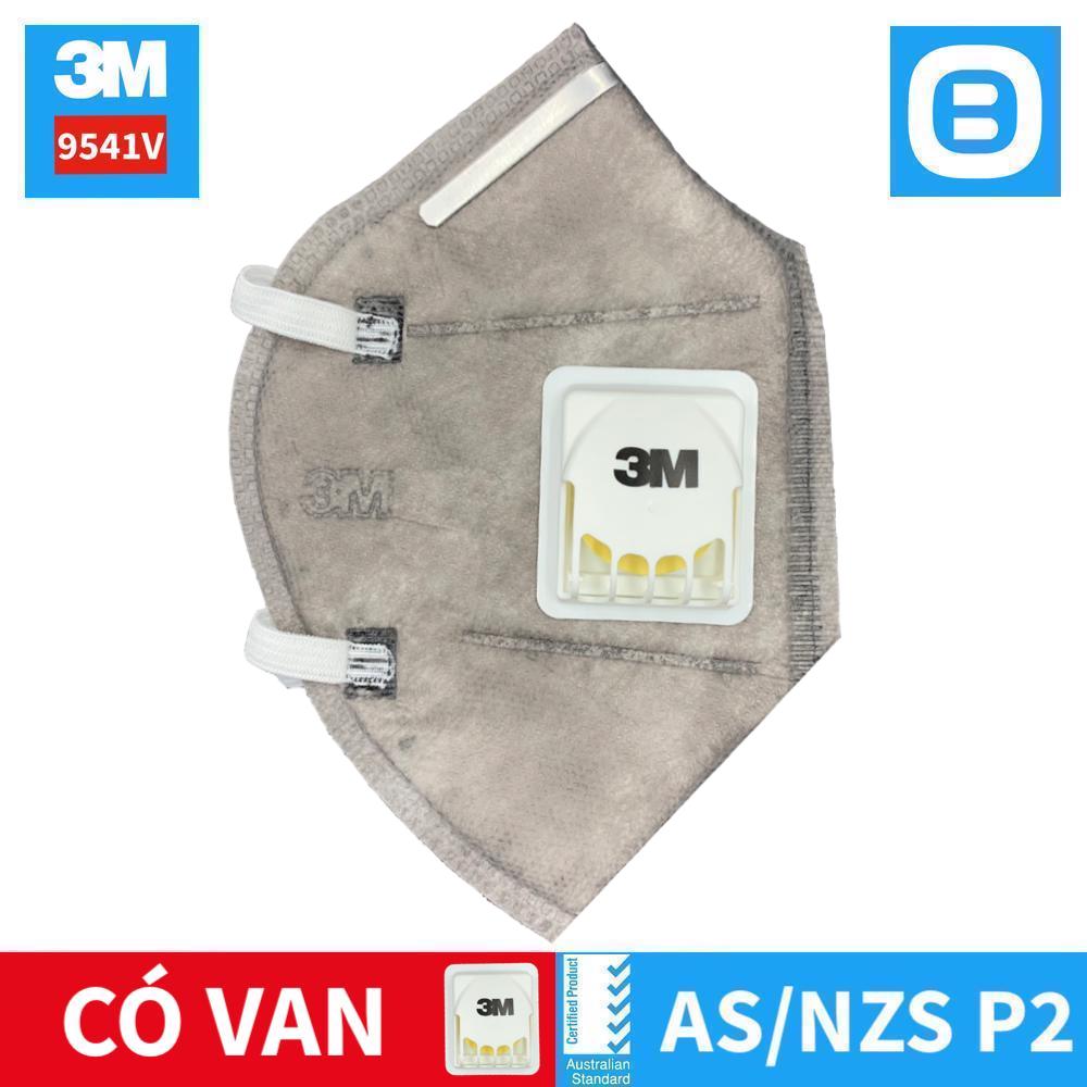 3M 9541V, Khẩu trang than hoạt tính bảo vệ hô hấp, Có van, Dây đeo qua tai, P2, Màu xám, XY003892904
