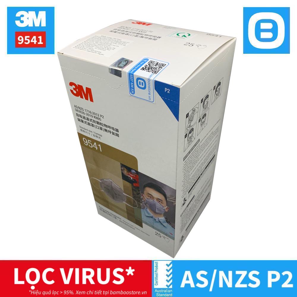 3M 9541, Khẩu trang bảo vệ hô hấp than hoạt tính, Dạng gấp, Dây đeo qua tai, P2, Màu xám, XY003892946