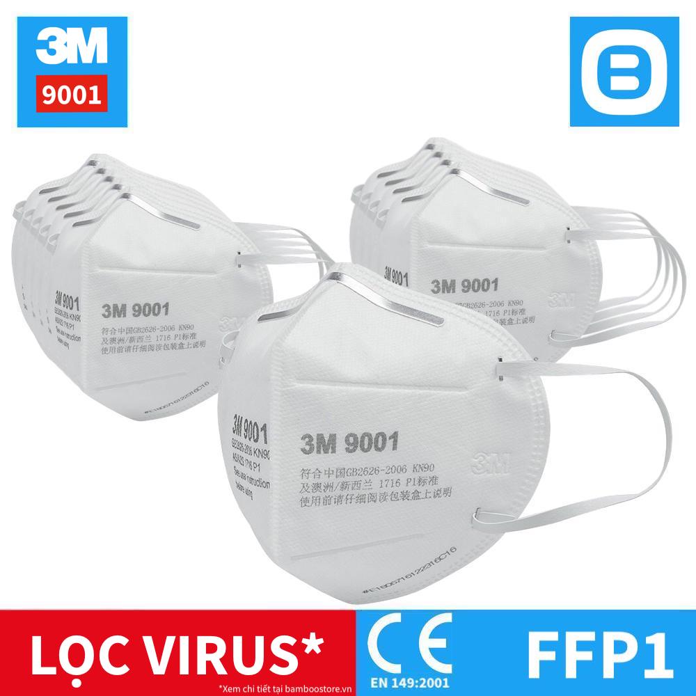 3M 9001, Khẩu trang bảo vệ hô hấp, Dây đeo qua tai, P1, Màu trắng, XH003897556