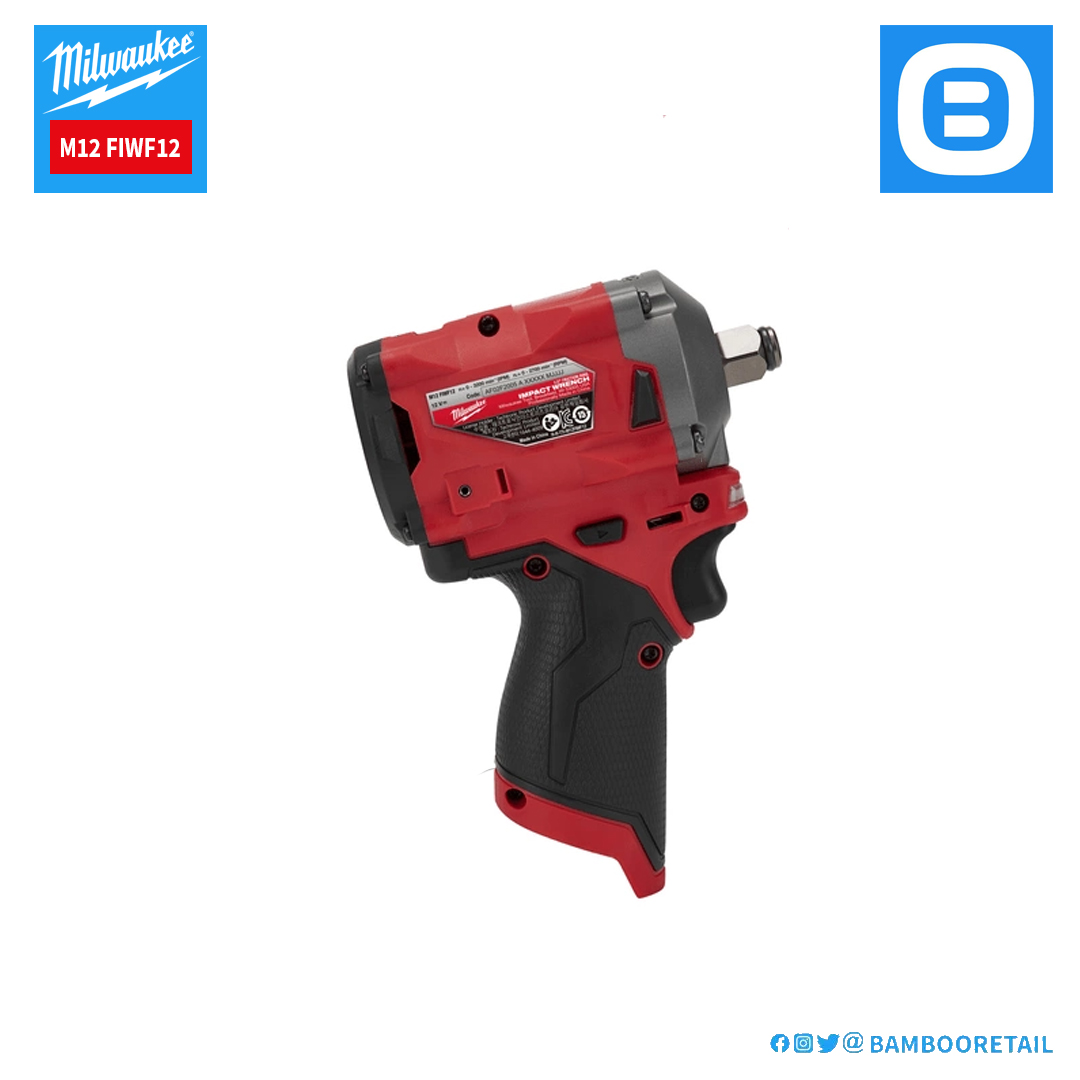 Milwaukee M12 FIWF12, Máy siết bu lông, 12V, 339 Nm, 1/2 inch, M16, Màu đỏ đen, 18312019