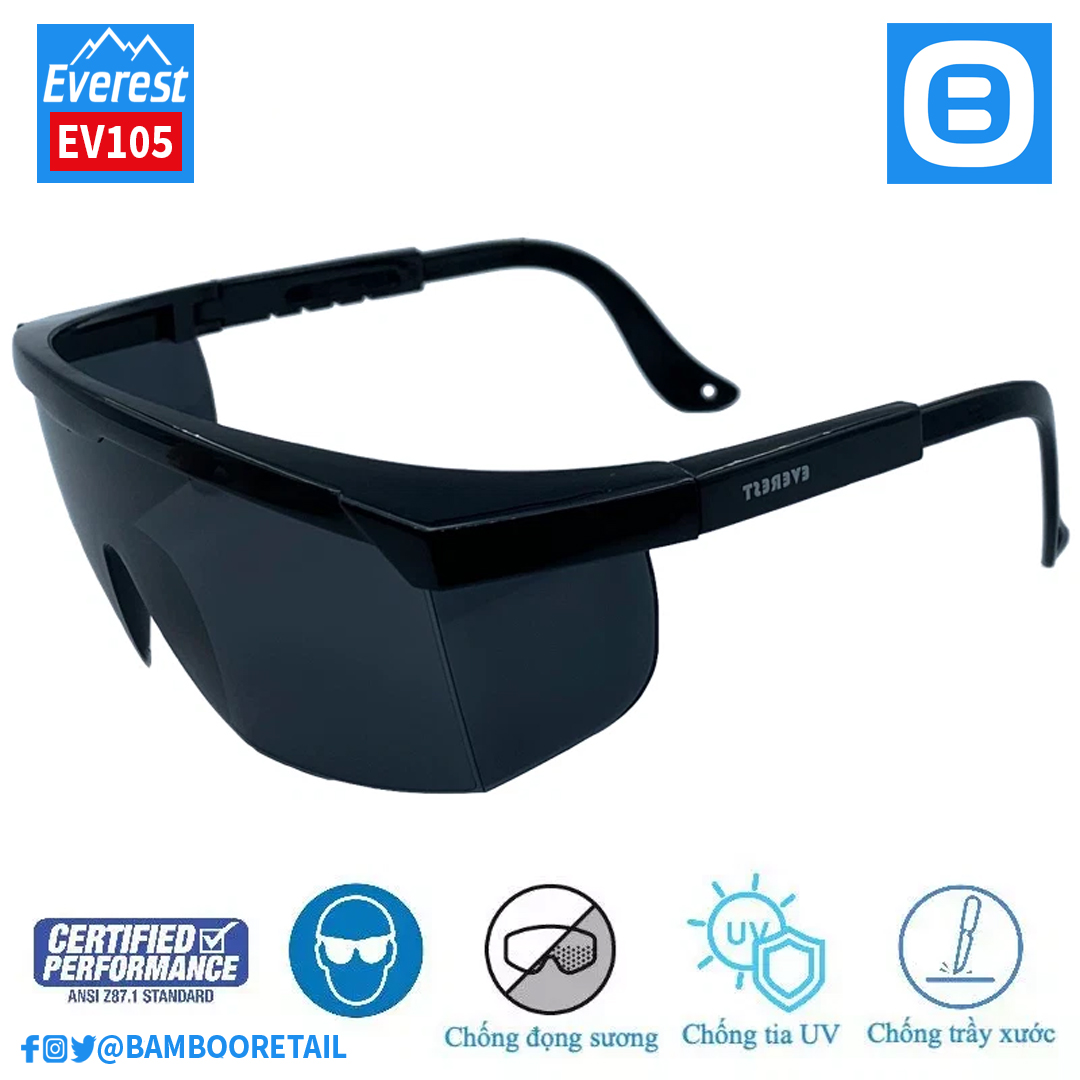 Everest EV105 Kính bảo hộ cao cấp chống bụi, chống tia UV, chống đọng sương, chống trầy xước bảo vệ mắt