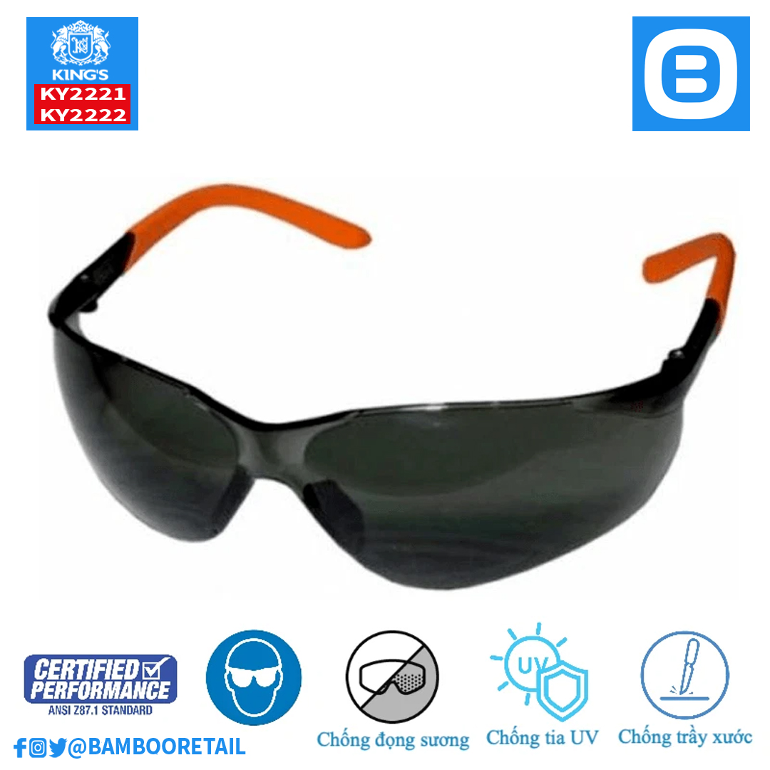 King's KY2221 KY222, Kính bảo hộ thời trang cao cấp chống bụi chống tia UV chống đọng sương bảo vệ mắt