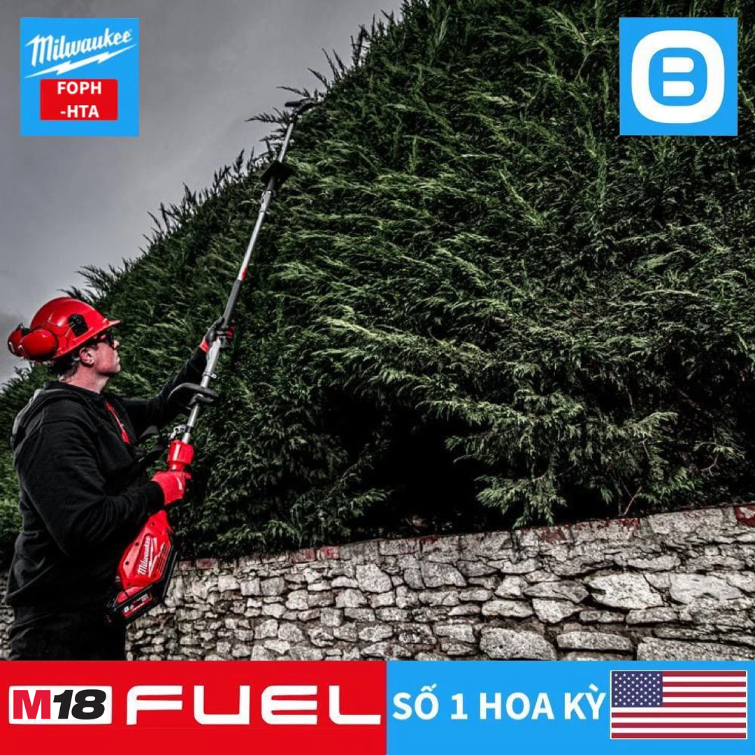 Milwaukee M18 FOPH-HTA, Phụ kiện tỉa hàng rào QUIK-LOK, Lưỡi dài 508 mm, Kết nối nhanh, Màu đỏ đen, 18376004