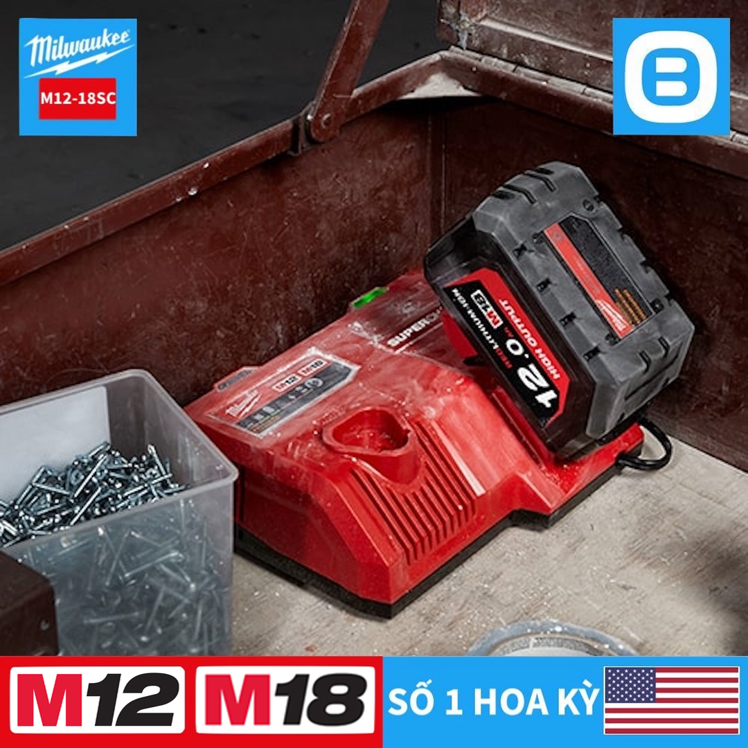 Milwaukee M12-18SC, Bộ Sạc nhanh 12V-18V, Màu đỏ đen, 1998212