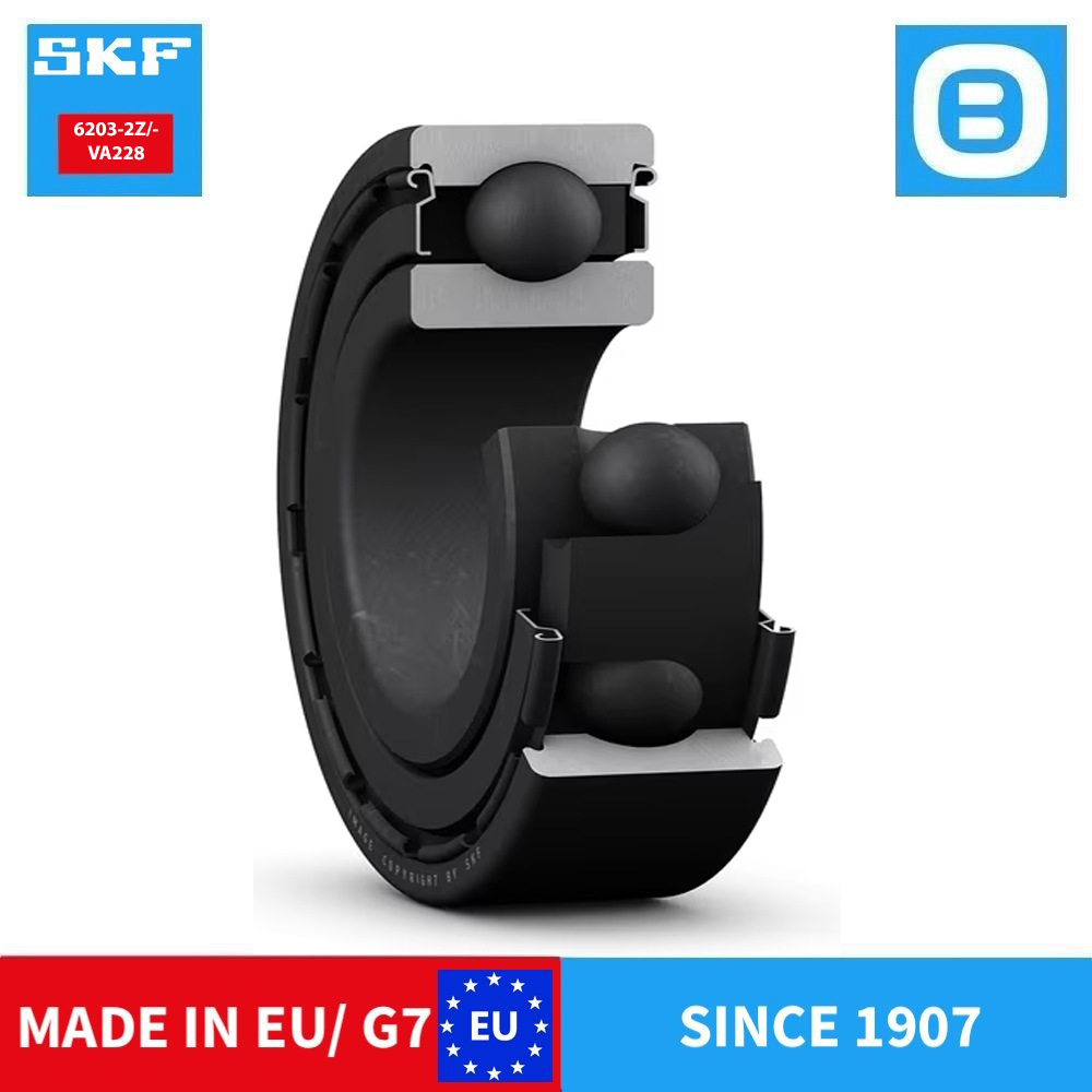 SKF 6203 2Z 2Z/C3 E2.2Z/C3 2Z/VC525 2Z/VA228 Deep groove ball bearing with seals or shields, Vòng bi cầu, d17xB40xB12 mm , Xuất sứ EU/G7