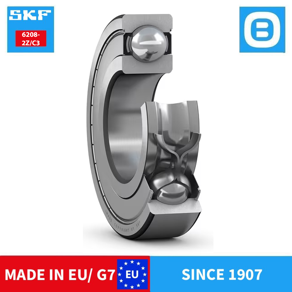 SKF 6208 2Z C3 2Z/C3 2RS1 2RS1/C3 E2.2Z/C3 Deep groove ball bearing with seals or shields, Vòng bi cầu, d30xD80xB18 mm, Xuất sứ EU/G7