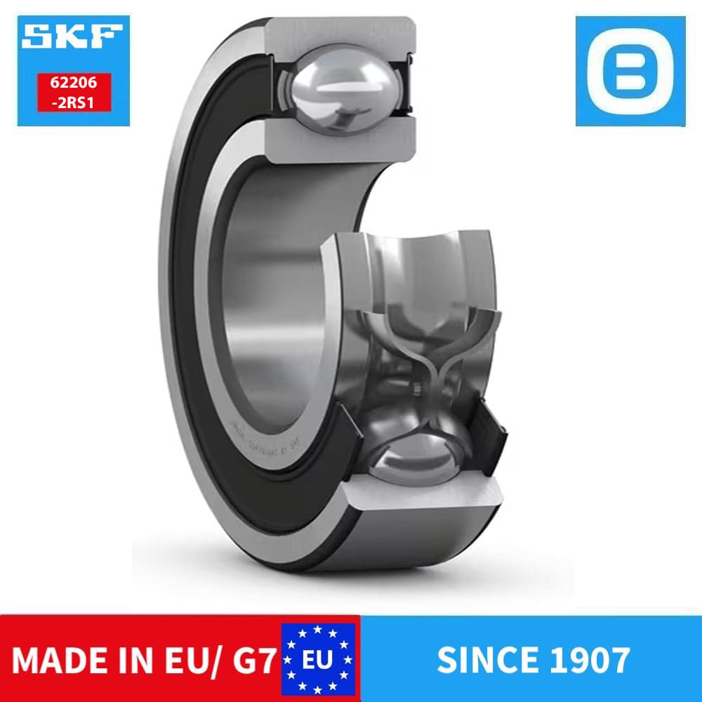 SKF 62206 2RS1 Deep groove ball bearing with seals or shields, Vòng bi cầu, d30xD62xB20 mm, Xuất sứ EU/G7