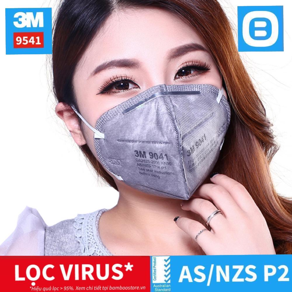 3M 9541, Khẩu trang bảo vệ hô hấp than hoạt tính, Dạng gấp, Dây đeo qua tai, P2, Màu xám, XY003892946