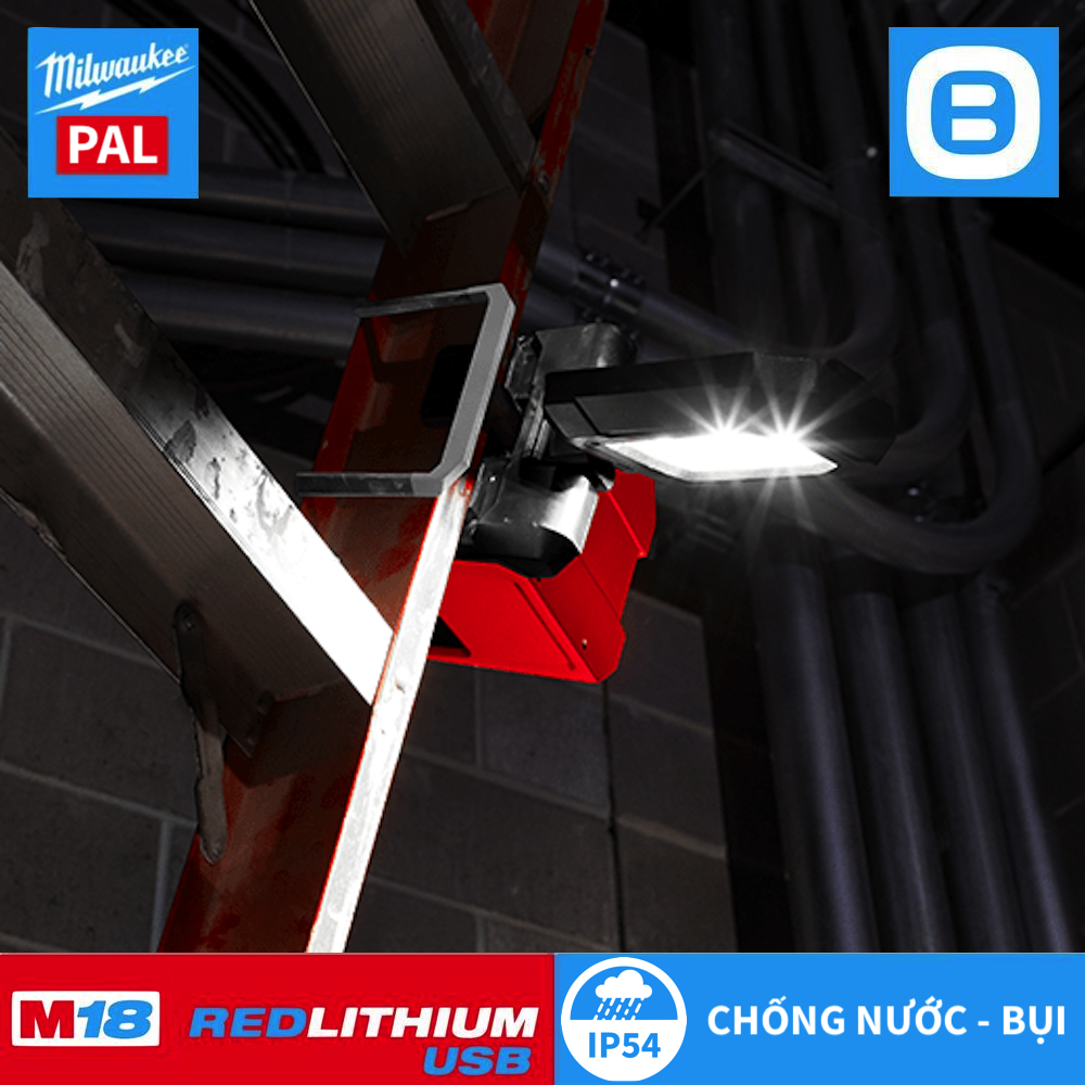 Milwaukee M18 PAL, Đèn LED hắt 360°, 18V, IP54, Màu đỏ đen, 16075008