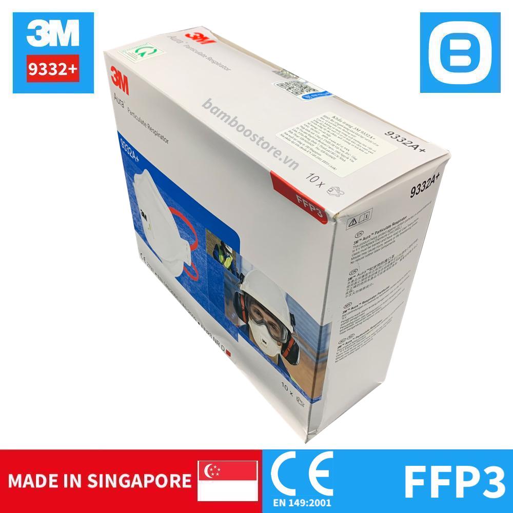 3M Aura 9332+, Khẩu trang bảo vệ hô hấp, Có Van, P3, Lọc 99% bụi mịn virus, Màu trắng, XA010017862