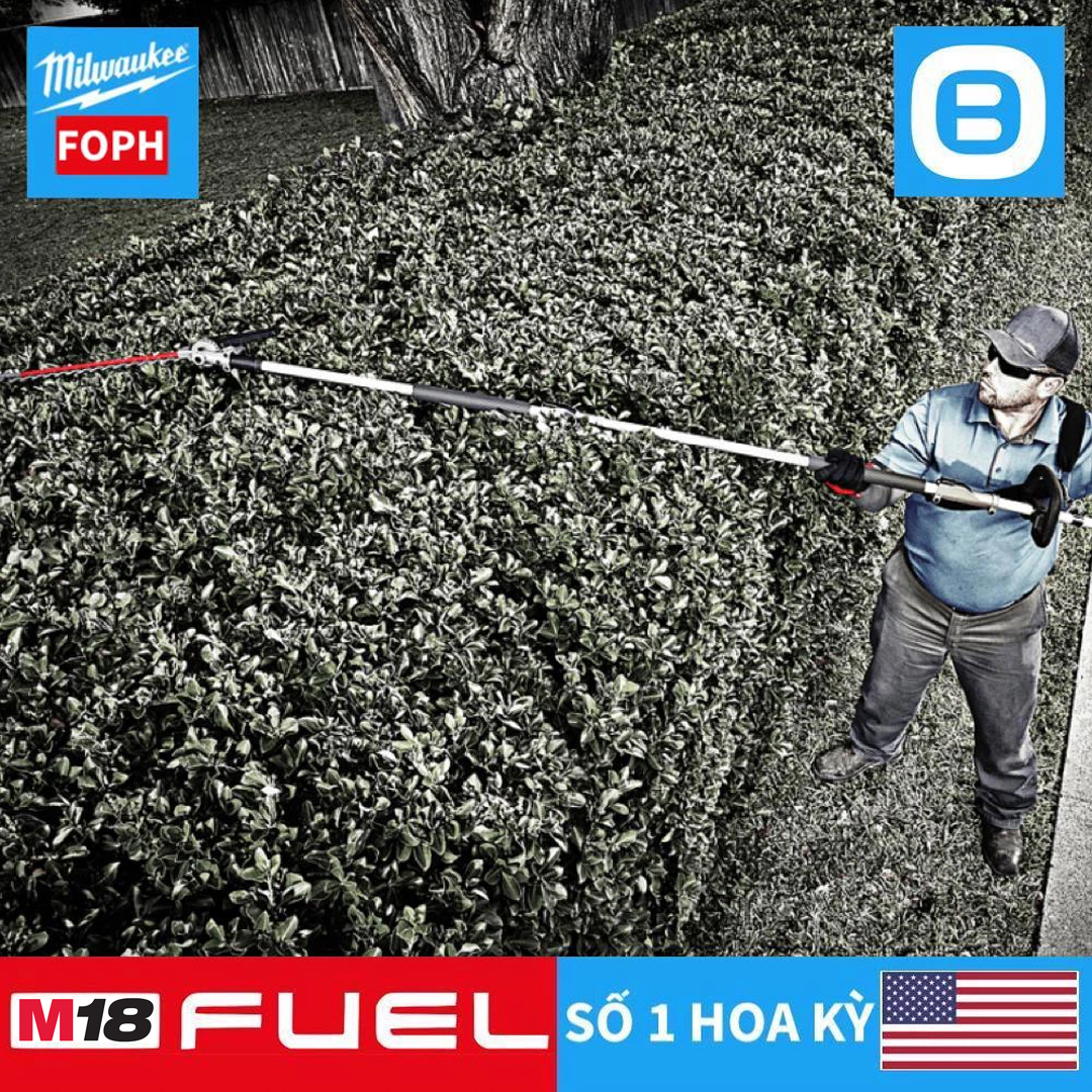 Milwaukee M18 FOPH, Máy cắt cỏ động cơ không chổi than, Pin 18V, Dài 881mm, Màu đỏ đen, 18350011