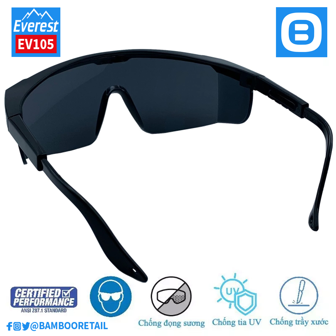 Everest EV105 Kính bảo hộ cao cấp chống bụi, chống tia UV, chống đọng sương, chống trầy xước bảo vệ mắt