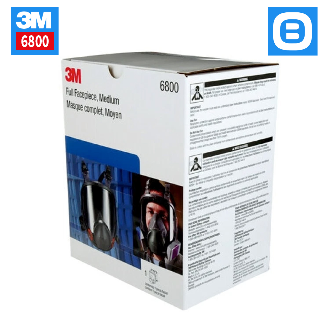 3M 6800, Mặt nạ phòng độc nguyên mặt tái sử dụng, 2 phin lọc, Size M, Màu đen, 70070709053