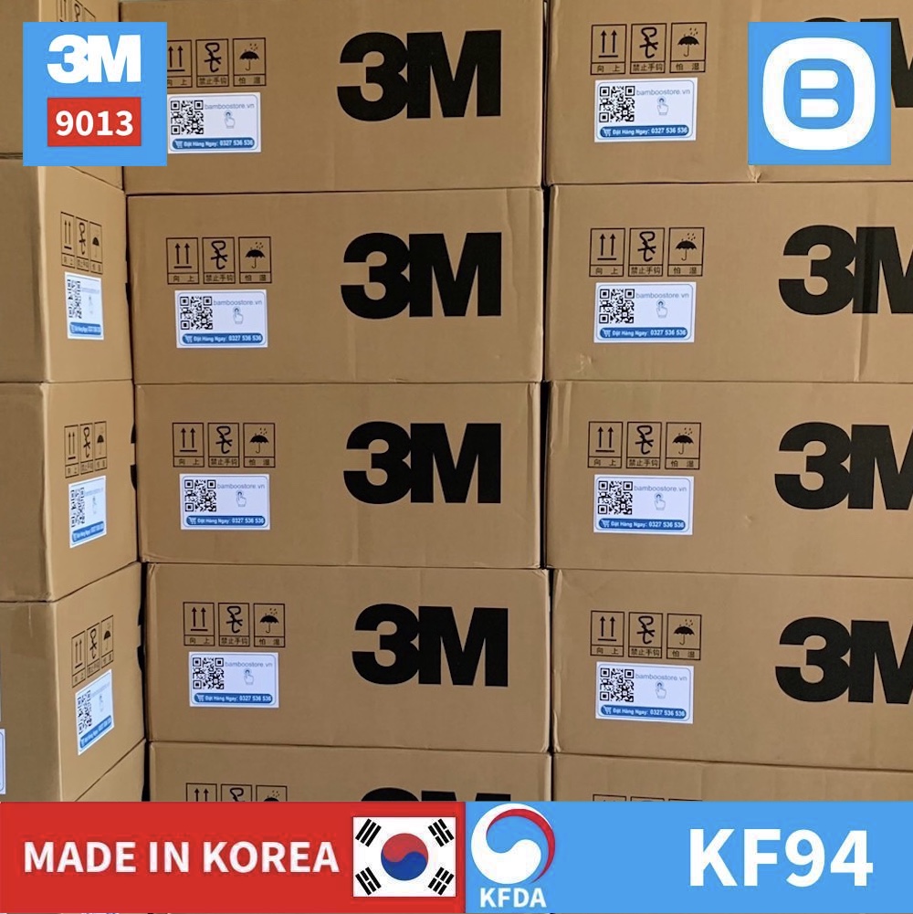 3M 9013, Khẩu trang 3D bảo vệ hô hấp 4 lớp, Có móc treo, Đeo qua tai, KF94, Màu trắng, Màu đen