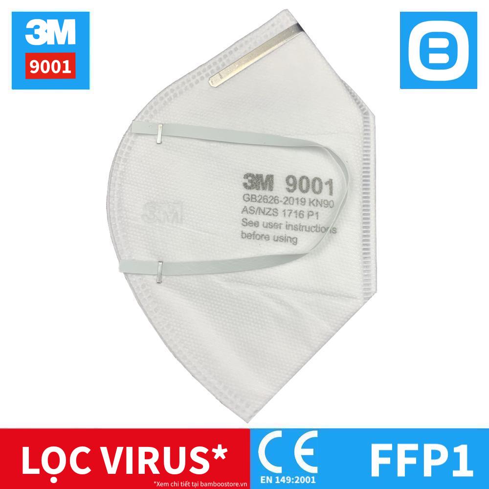 3M 9001, Khẩu trang bảo vệ hô hấp, Dây đeo qua tai, P1, Màu trắng, XH003897556