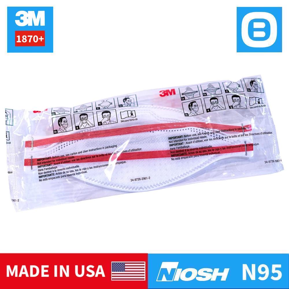 3M 1870+, Khẩu trang đạt tiêu chuẩn N95 NIOSH lọc 95% bụi mịn, mầm bệnh, virus trong không khí, Màu trắng