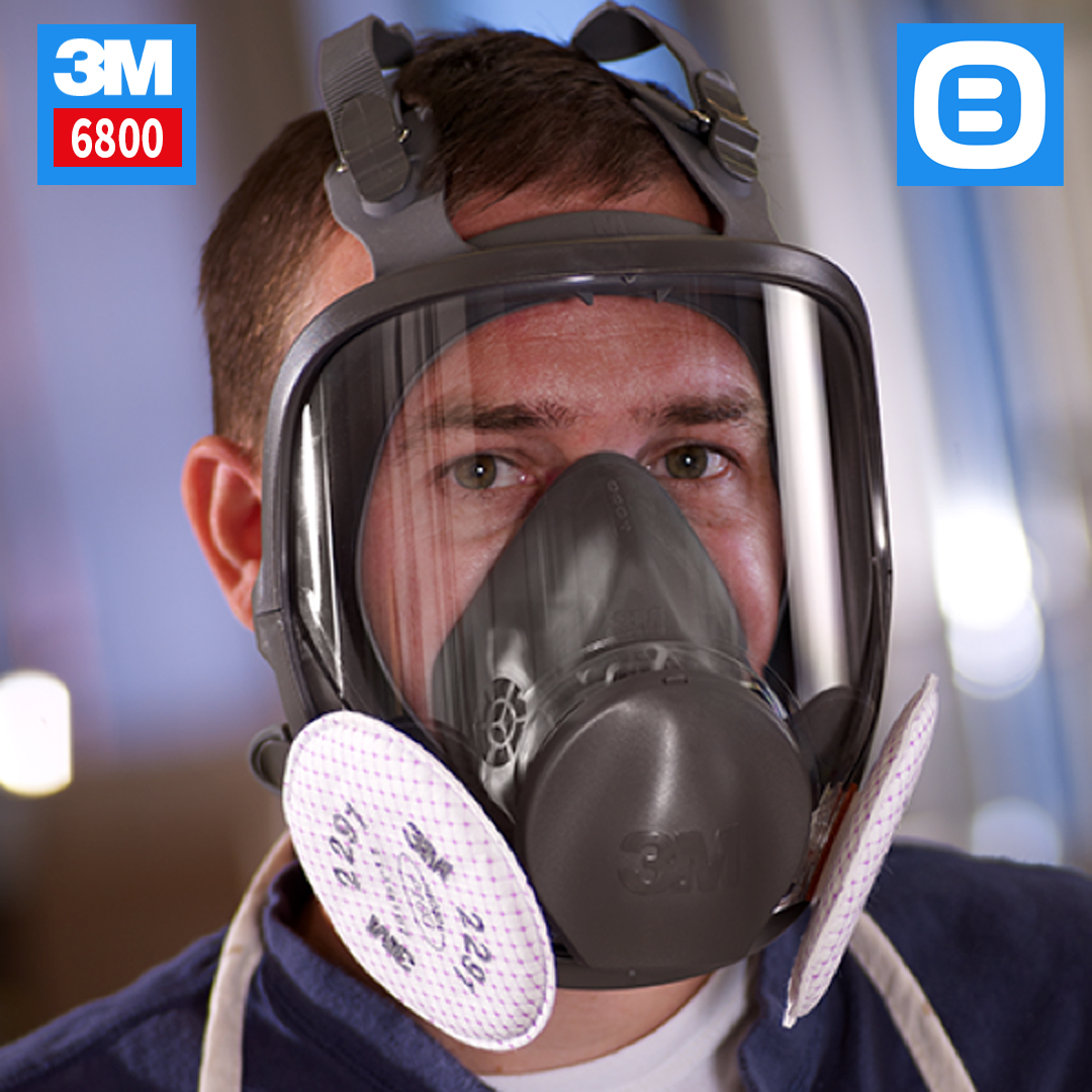 3M 6800, Mặt nạ phòng độc nguyên mặt tái sử dụng, 2 phin lọc, Size M, Màu đen, 70070709053