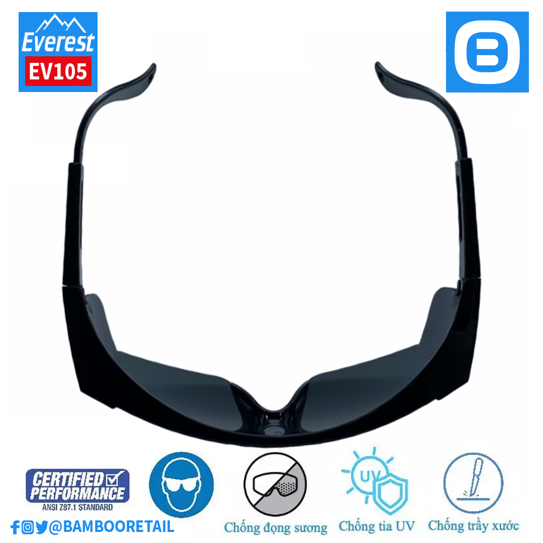 Everest EV105 Kính bảo hộ cao cấp chống bụi, chống tia UV, chống đọng sương, chống trầy xước bảo vệ mắt