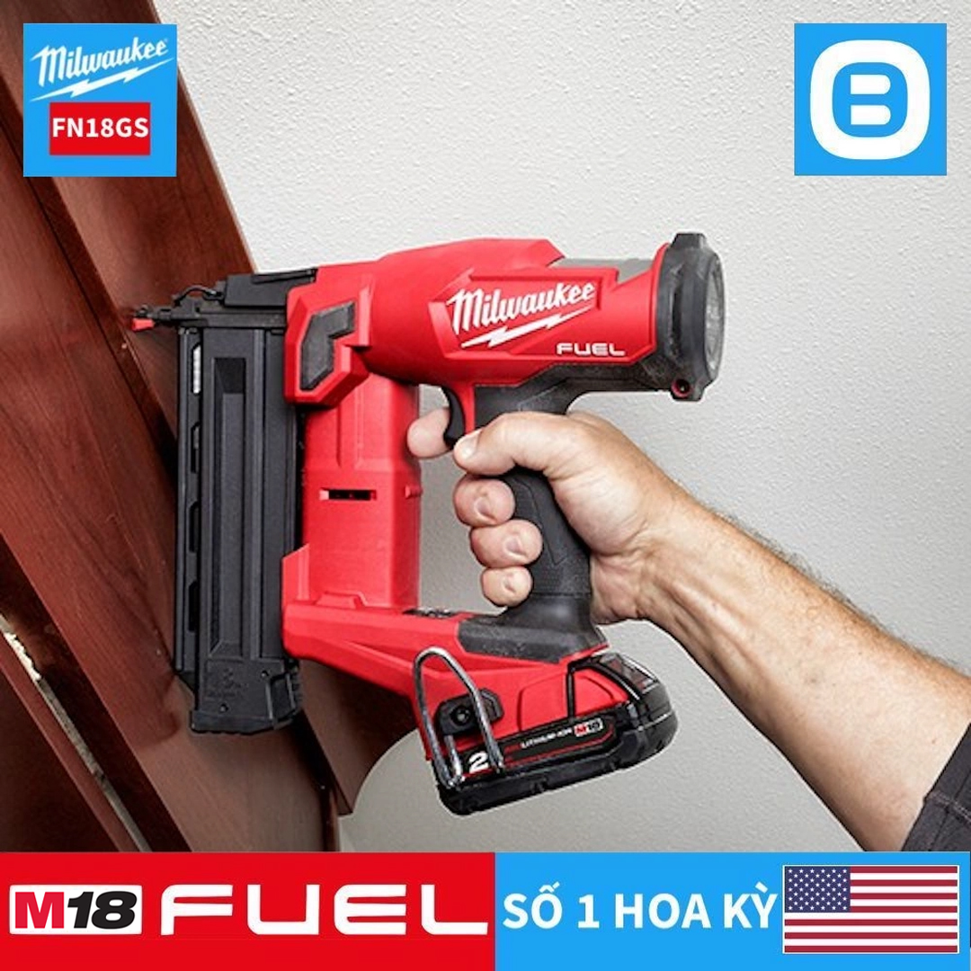 Milwaukee M18 FN18GS, Máy bắn đinh, 18V, Đướng kính đinh 1,02mm, Chiều dài đinh 54mm, Màu đỏ đen, 18341007