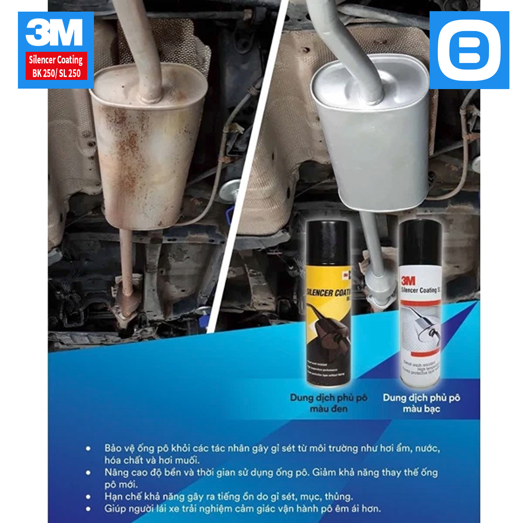 3M Silencer Coating SL250 BK250, Sơn phủ chống sét chịu nhiệt độ cao bảo vệ Pô ống xả, 250ml
