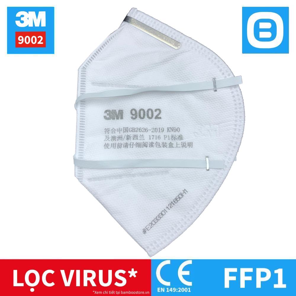 3M 9002, Khẩu trang bảo vệ hô hấp, Dây đeo qua đầu, P1, Màu trắng, XH003838170