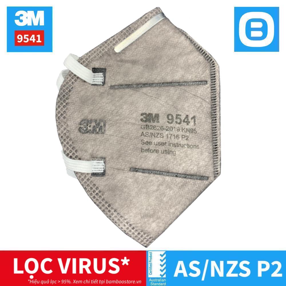 3M 9541, Khẩu trang bảo vệ hô hấp than hoạt tính, Dạng gấp, Dây đeo qua tai, P2, Màu xám, XY003892946