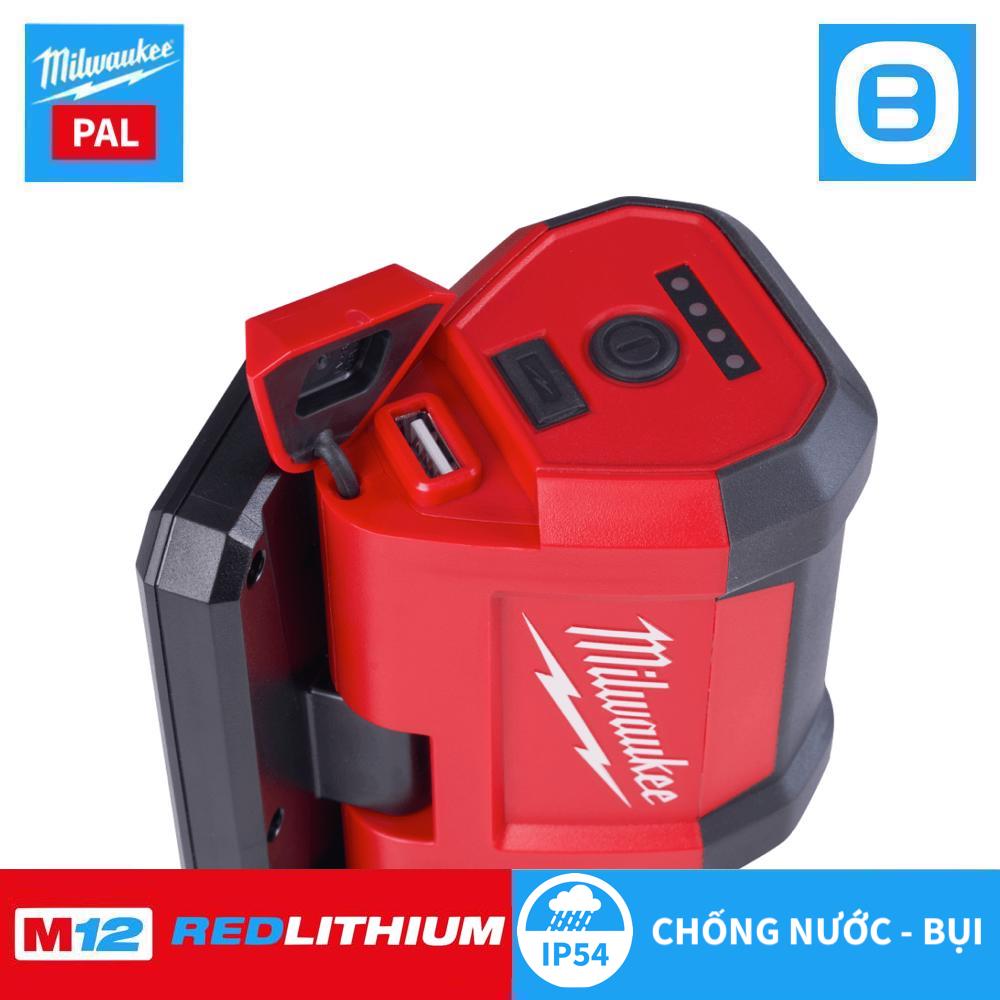 Milwaukee M12 PAL, Đèn Led chiếu sáng trục xoay, 12V, Màu đỏ đen, 16146009