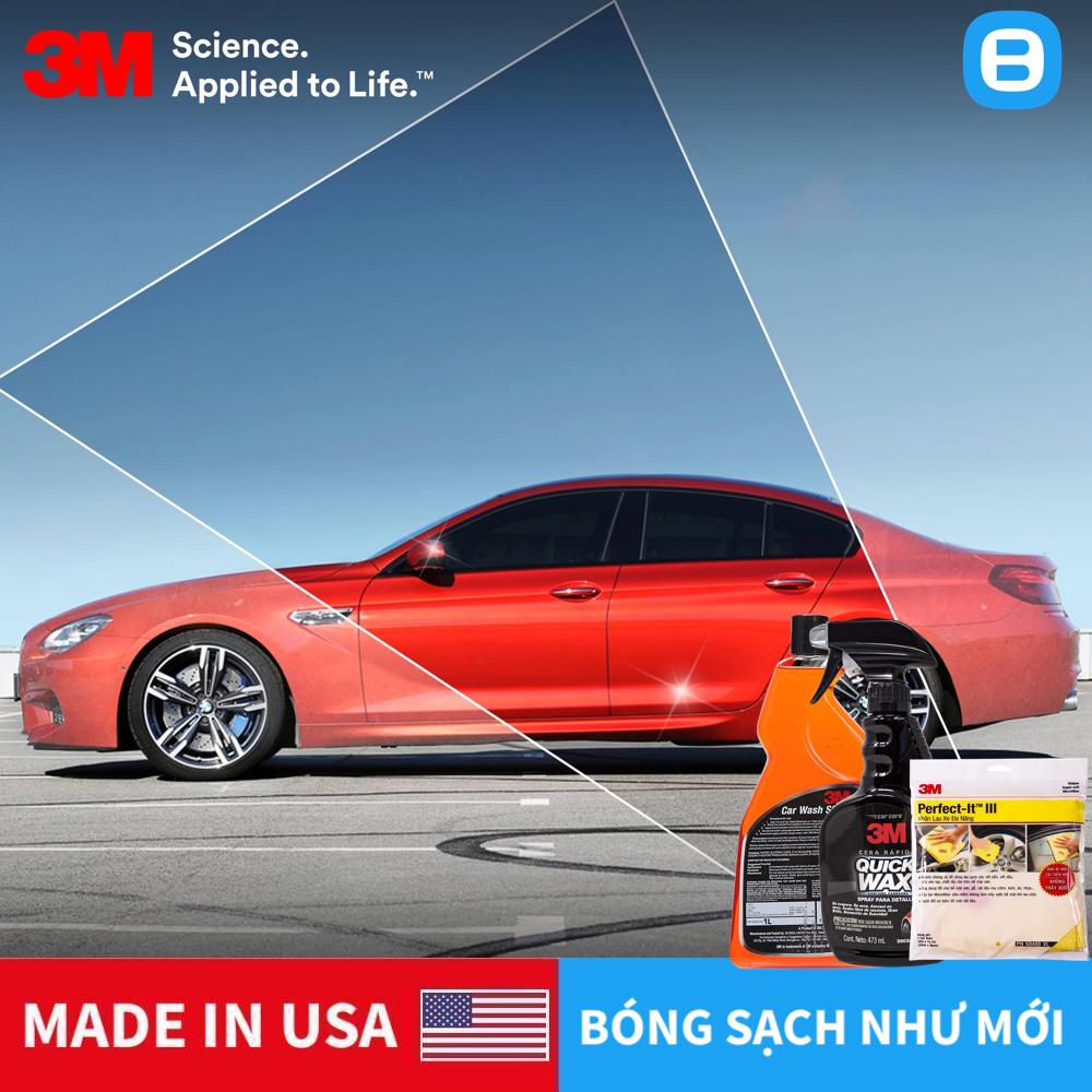 3M Combo bóng sơn, 1 Xà bông rửa xe 1lít, 1 Khăn 50400VL chống xước, 1 Bóng sơn 39034 473ml, Bóng sạch như mới