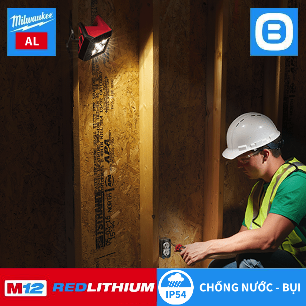 Milwaukee M12 AL, Đèn hắt sáng, 12V, Màu đỏ đen, 16063004