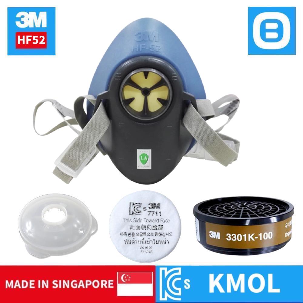 3M Combo mặt nạ phòng độc nửa mặt HF52 Size M, Phin lọc hơi hữu cơ 3301K-100, Tấm lọc 7711, Nắp giữ 774, Chuẩn KMOL-KOSHA, Lọc bụi virus hơi hữu cơ